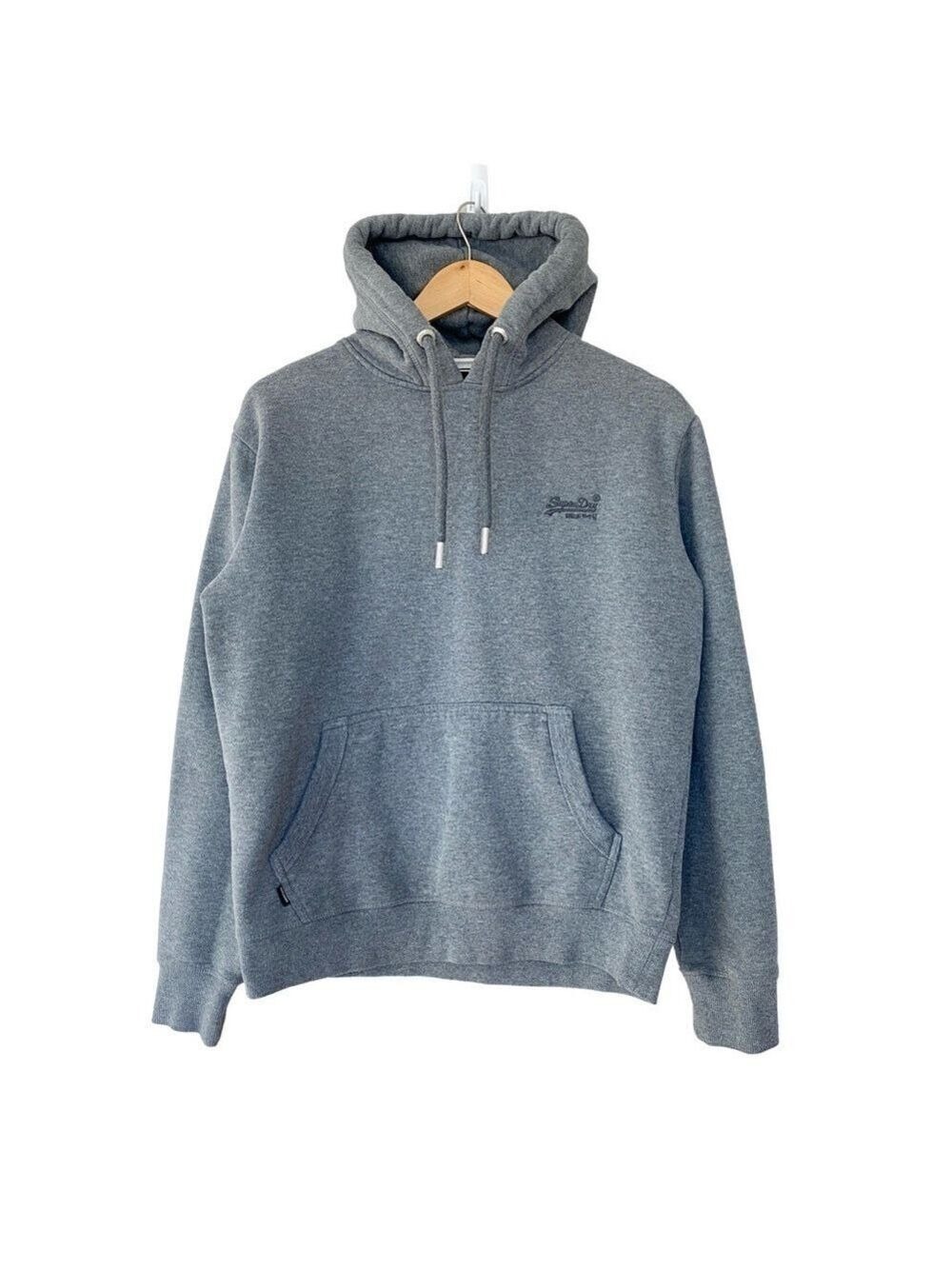 Superdry Hoodie Mens L Fleece Sweatshirt Pullover Grey Kanga Pocket